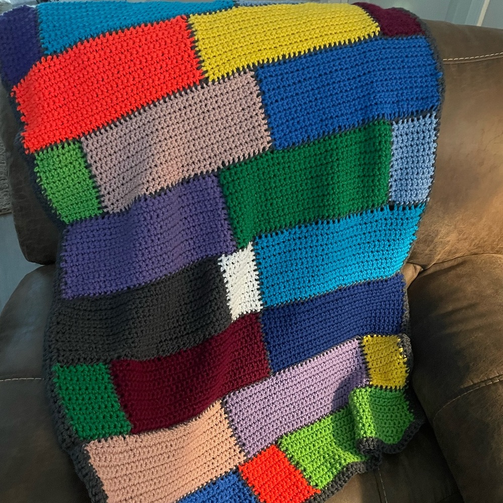 “Rubik’s Cube” Blanket for One- crochet Homemade by JulzyRaye- multi-colors